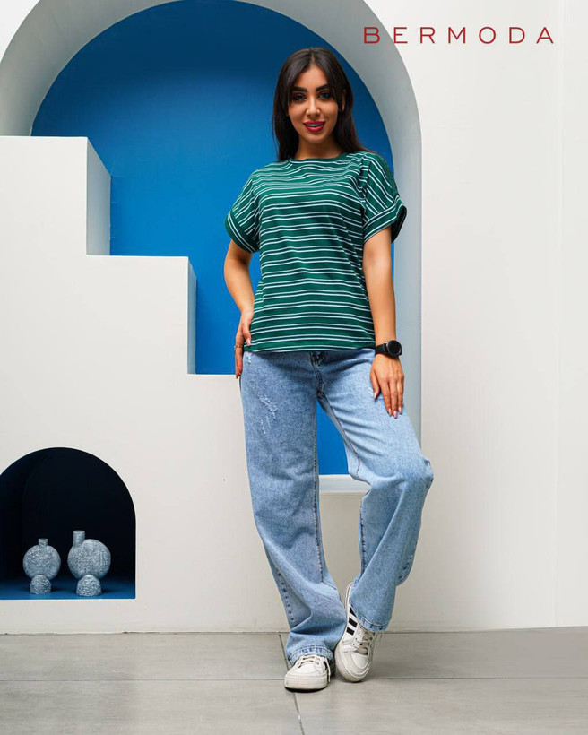 تیشرت پنبه راه راه سرشانه گیپور