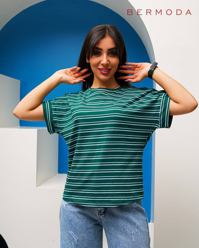 تیشرت پنبه راه راه سرشانه گیپوری