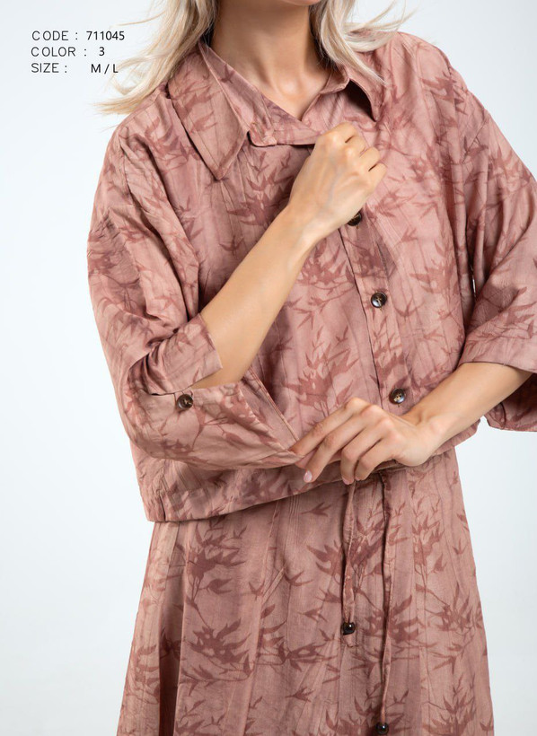 شومیز کراپ استین سه رب با دامن نیم کلوش لینن