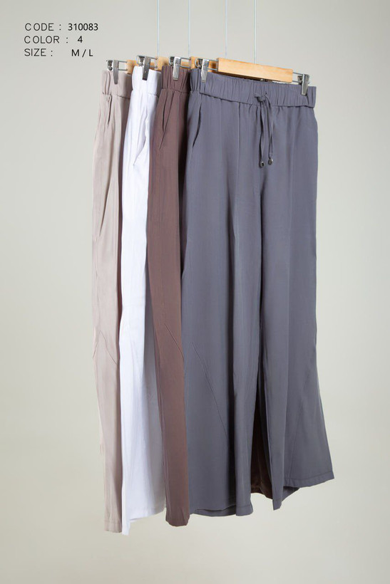 شلوار لش و ریزشی تابستانه پارچه لیوسل به رنگهای طوسی سفید موکا استخوانی