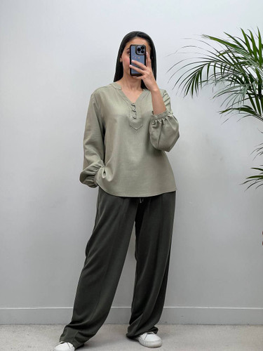 شومیز لنین دو نخ زنانه لخت و خنک رنگ سبز سبج