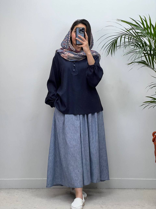 شومیز مانتو لنین دو نخ زنانه رنگ سورمه ای