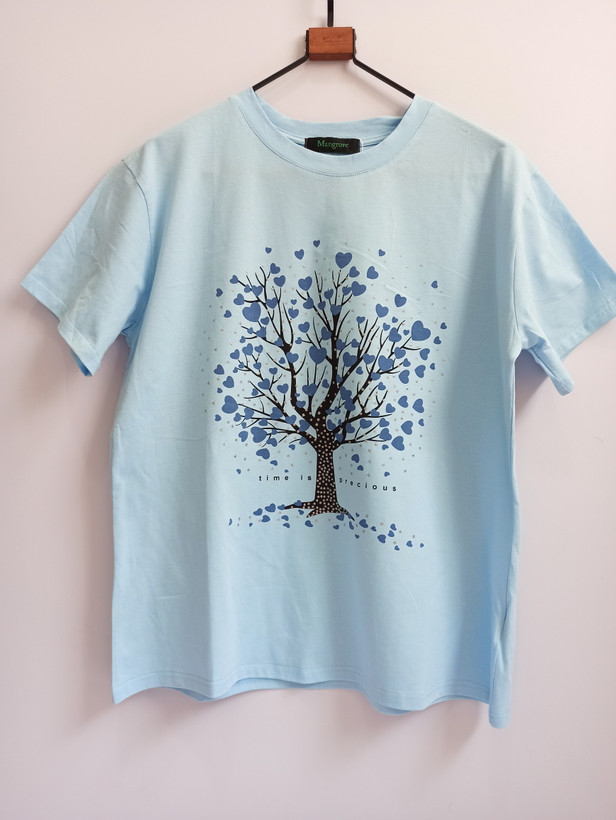 تیشرت زنانه مهمانی چاپ درخت رنگ آبی