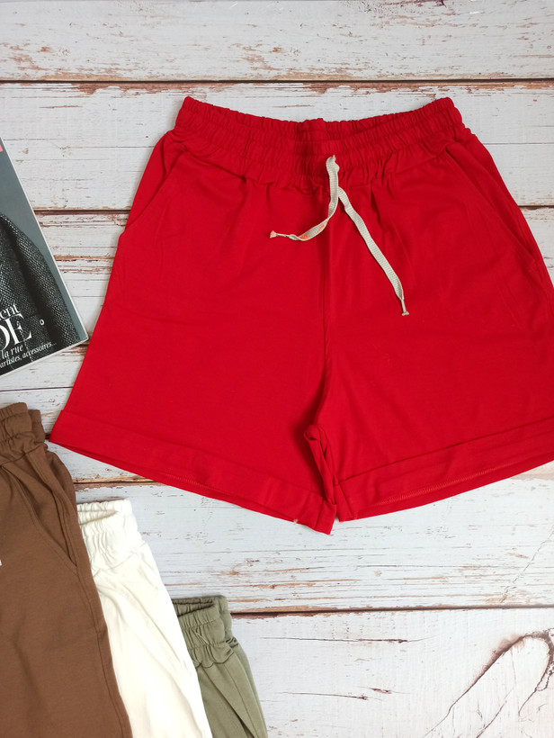 شورتک زنانه نخ پنبه رنگ قرمز