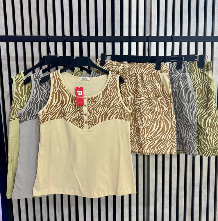 ست تاپ شورتک زنانه سه رنگ کرم طوسی سبز