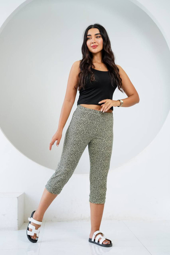 شلوارک راحتی زنانه طرح پلنگی رنگ سبز