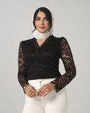 شومیز کراپ گیپور زنانه آستین بلند مشکی