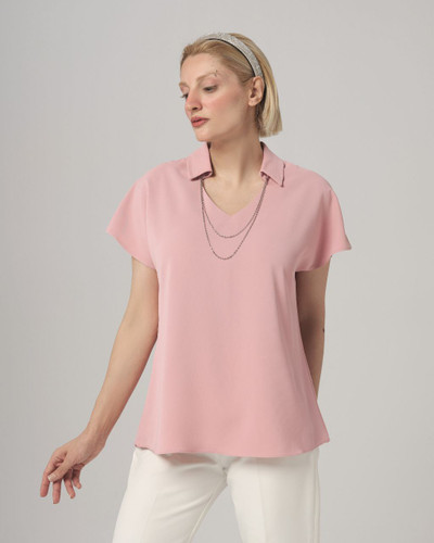 شومیز یقه هفت زنجیری زنانه رنگ صورتی