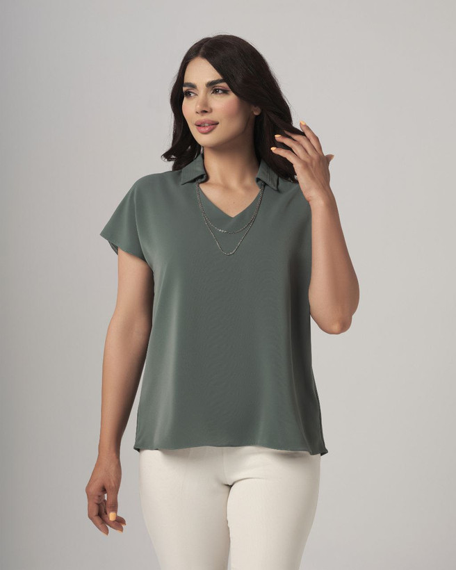 شومیز یقه هفت زنجیری زنانه رنگ سبز