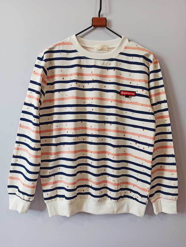 بلوز زنانه آستیندار راهراه پنبهای فری سایز قوارهدار – مناسب پاییز و استفاده زیر وست