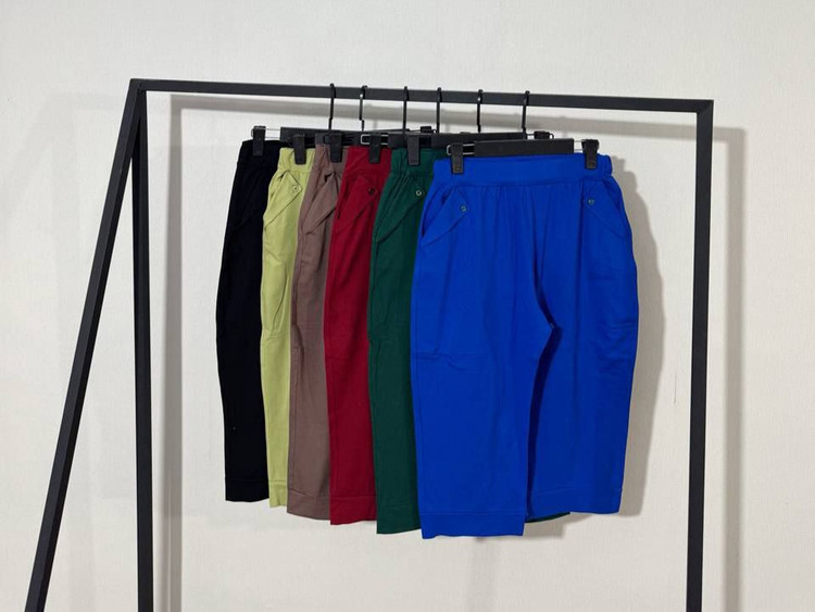 رنگبندی شلوارک پنبه ای زنانه زیر زانو کمر کشی قواره دار