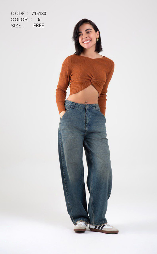 کراپ یقه هفت آستین بلند بافت زنانه