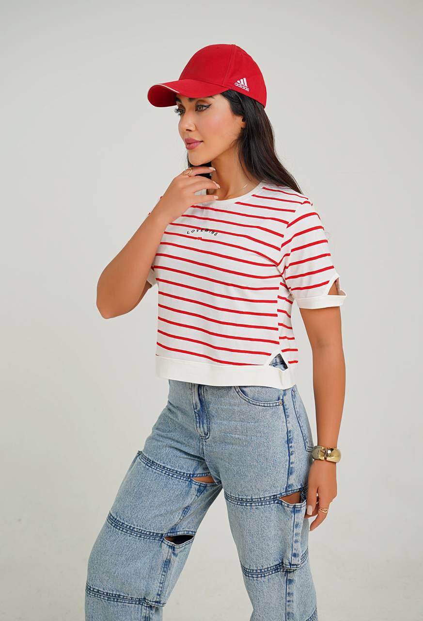 تیشرت کراپ راه راه زنانه