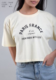 تیشرت کراپ باکسی یقه گرد زنانه رنگ کره ایبا طرح 'PARIS FRANCE L'été toujours FROM PARIS WITH LOVE'