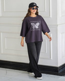 تیشرت باکسی زنانه طرح پروانه بنفش win Lady